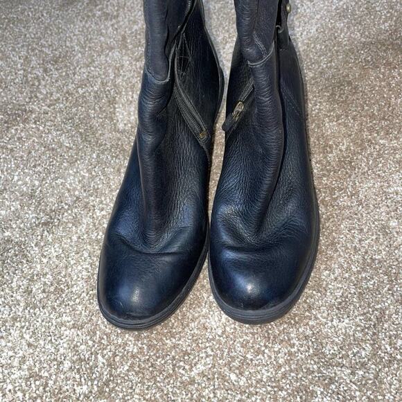 TIMBERLAND Boots Black Wedge Heel Leather knee high buckle detail SZ 9.5 - Picture 9 of 11